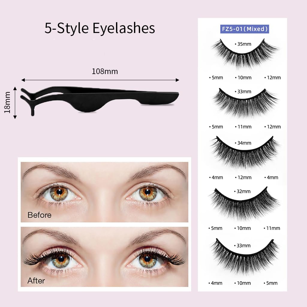 MAYCREATE 5 Pairs Self Adhesive Eyelashes, Reusable Adhesive Eyelashes, No Glue Eyelashes, Waterproof False Lashes Natural with Eyelash Tweezer for Women Makeup Gift Purple MAYCREATE 5 Pairs Self Adhesive Eyelashes, Reusable Adhesive Eyelashes, No Glue Eyelashes, Waterproof False Lashes Natural with Eyelash Tweezer for Women Makeup Gift Purple